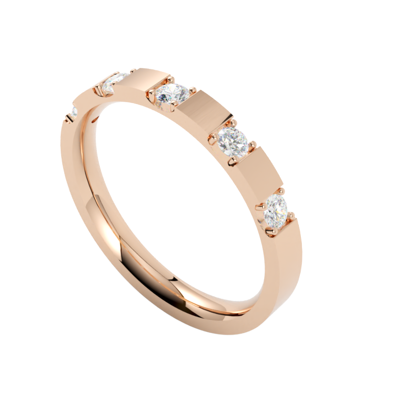 Nowoczesna obrączka ślubna z różowego złota z pięcioma brylantami